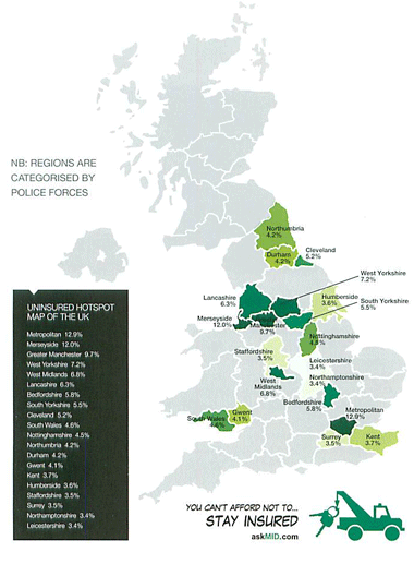 Uninsured hotspot map of the UK Uninsured hotspot map of the UK